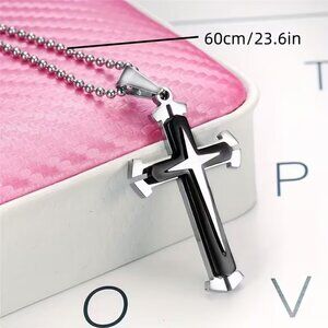 Black & Silver Cross Pendant with Chain